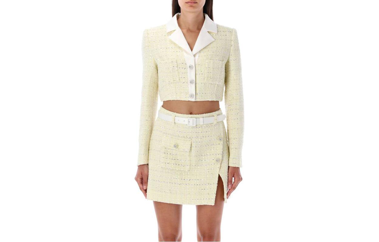 (Women) Self-Portrait  Slim Fit Yellow Tweed Short Jacket SWF343T00100311