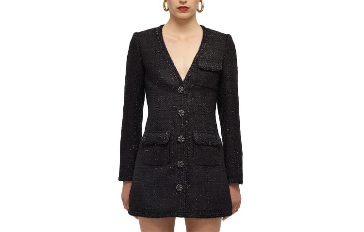 (Women) Self-Portrait  Slim V-Neck A-Line Long Sleeve Dress SWF331Y04800