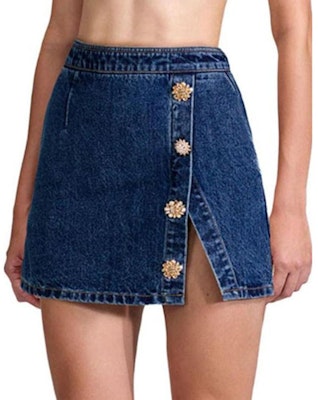 (W) 셀프 포트레이트 단추 디테일 데님 미니 스커트. SWF342Q01700 Lookbook (W) 셀프 포트레이트 단추 디테일 데님 미니 스커트. SWF342Q01700