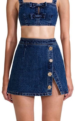 (W) 셀프 포트레이트 단추 디테일 데님 미니 스커트. SWF342Q01700 Shop (W) 셀프 포트레이트 단추 디테일 데님 미니 스커트. SWF342Q01700