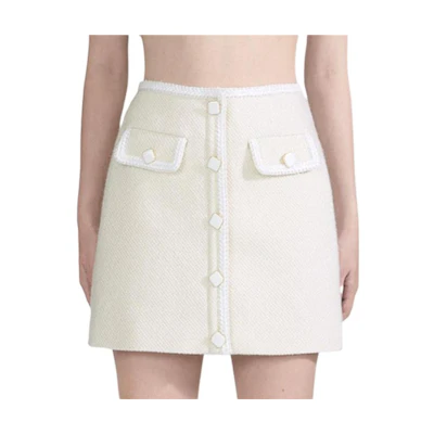 (Women) Self-Portrait Solid Color Button-Up Casual Mini Skirt. SWF334Q01500
