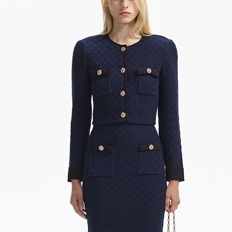 Lookbook (W) Self-Portrait Kardigan Butang Warna Pepejal - Biru Navy swf351m02700