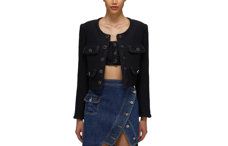 (Women) Self-Portrait  Solid Color Cropped Slim-Fit Jacket SWF332T01-100