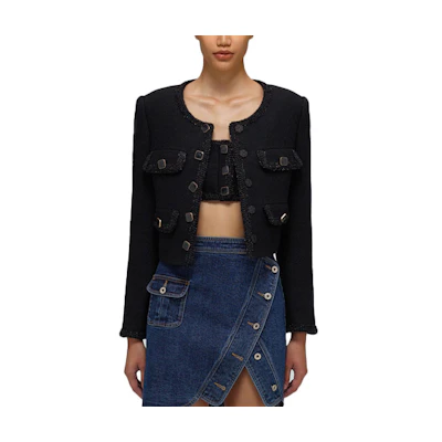 (Women) Self-Portrait Solid Color Cropped Slim-Fit Jacket SWF332T01-100