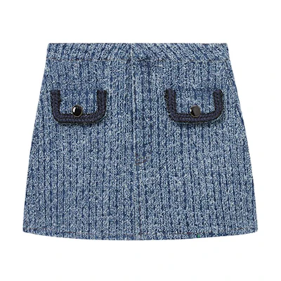 (Women) Self-Portrait Solid Denim A-line Mini Skirt in Blue. SWF353Q00400