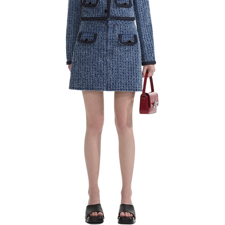 (Women) Self-Portrait  Solid Denim A-line Mini Skirt in Blue. SWF353Q00400 圖 3