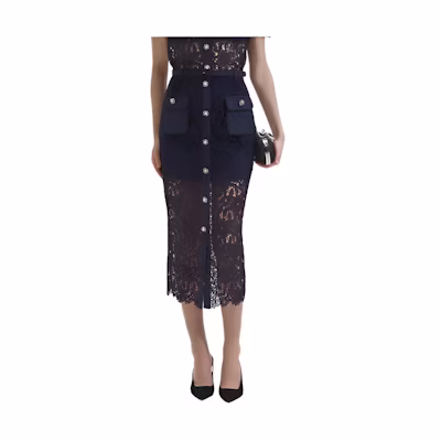 (Women) Self-Portrait Solid Lace Midi Casual Skirt - Navy Blue SWF352Q03200