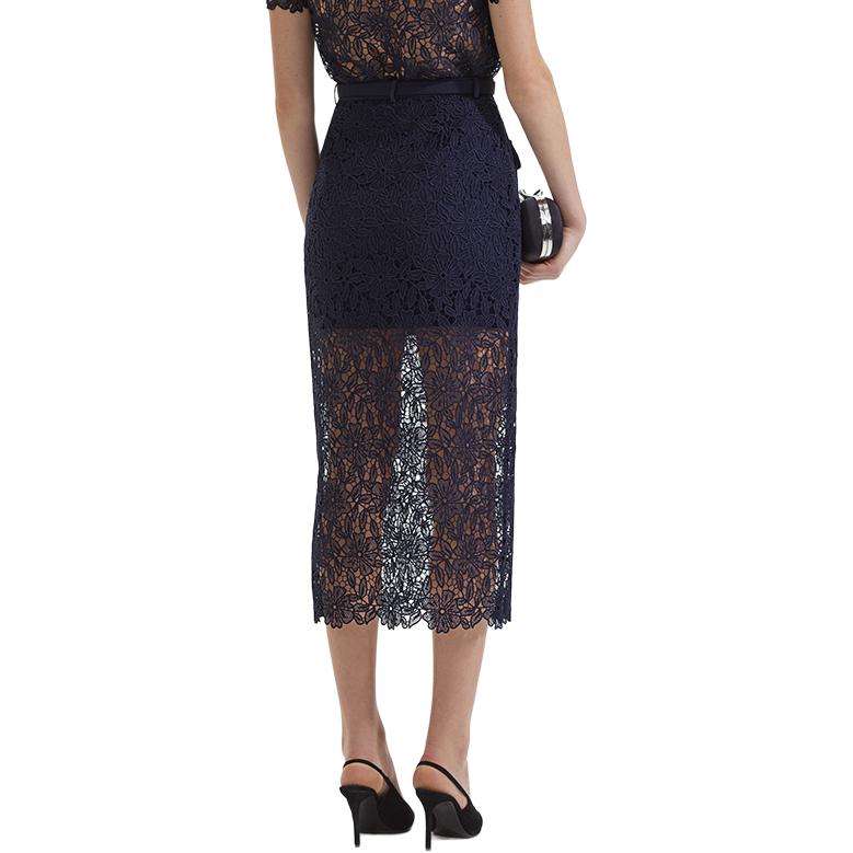 (Women) Self-Portrait  Solid Lace Midi Casual Skirt - Navy Blue SWF352Q03200 圖 4