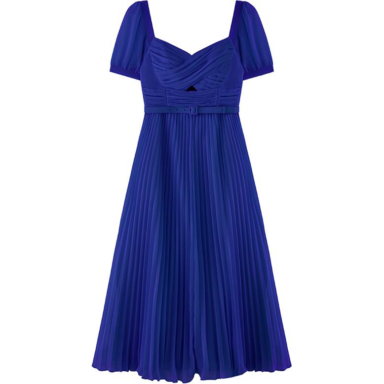 (Women) Self-Portrait  Solid Navy Blue Midi Dress with Sweetheart Neckline. SWF342Y11600