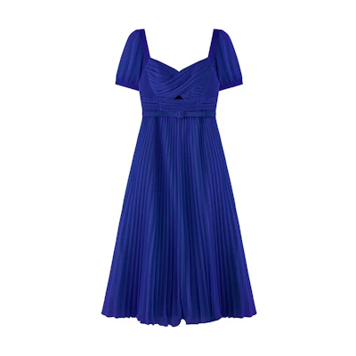 (Women) Self-Portrait Solid Navy Blue Midi Dress with Sweetheart Neckline. SWF342Y11600