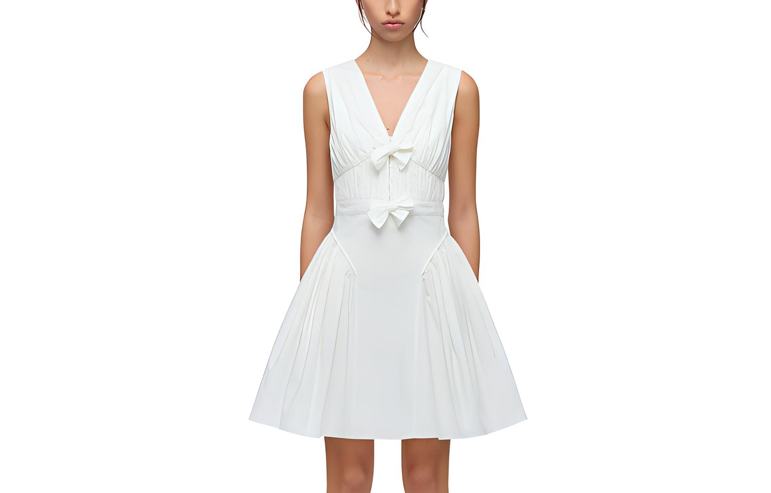 (Women) Self-Portrait  Solid V-Neck Sleeveless Mini Dress SWF323Y04200