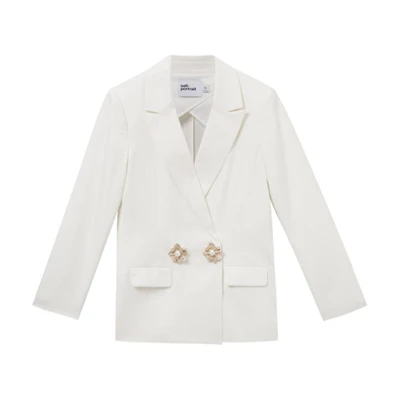 (Women) Self-Portrait Solid White Tailored Long Sleeve Blazer. SWF353T00200