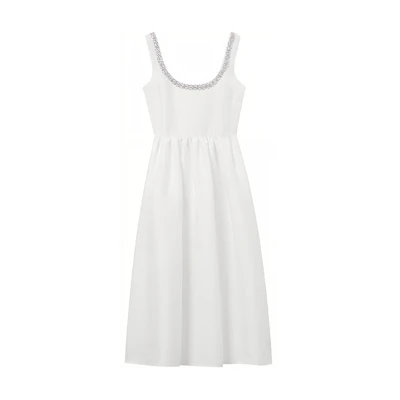 (Women) Self-Portrait Solid White U-Neck Slim Fit Slip Dress SWF353Y03700