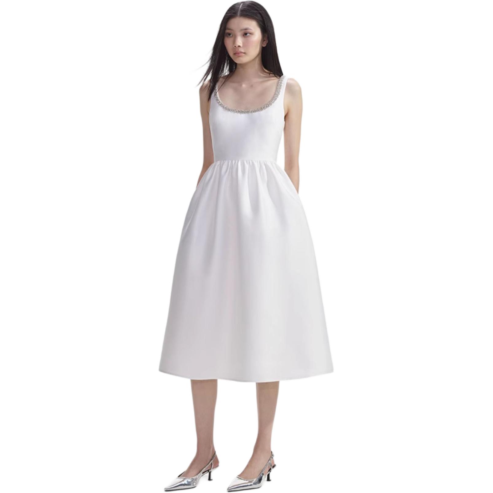 (Women) Self-Portrait  Solid White U-Neck Slim Fit Slip Dress SWF353Y03700 圖 4