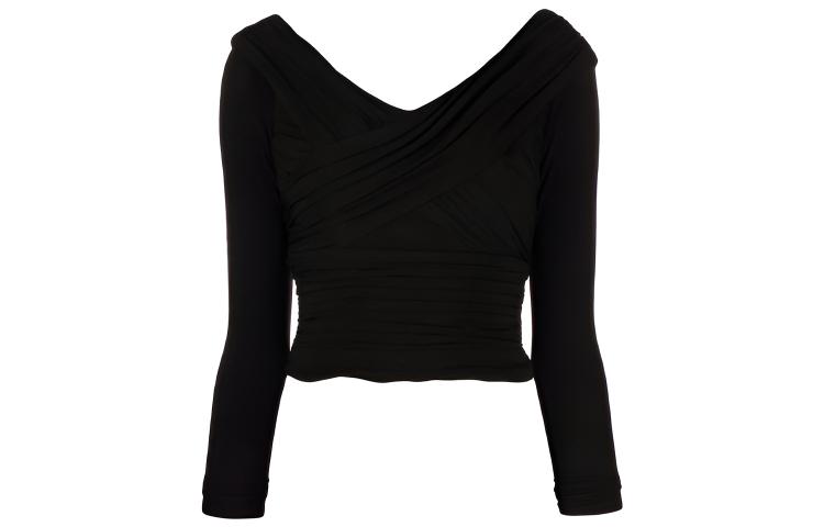 (Women) Self-Portrait  SS22 Black Off-Shoulder V-Neck Knit Top. RS22110TBLACK