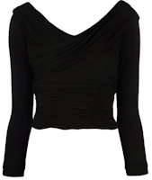 (Women) Self-Portrait SS22 Black Off-Shoulder V-Neck Knit Top. RS22110TBLACK (Women) Self-Portrait SS22 Black Off-Shoulder V-Neck Knit Top. RS22110TBLACK