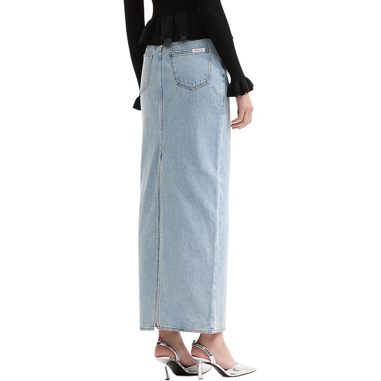 Shop (Women) Self-Portrait  Straight Denim Long Skirt Light Blue SWF353Q01200