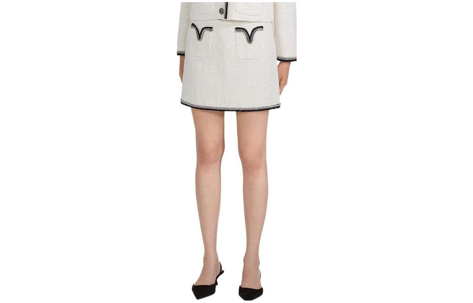 (Women) Self-Portrait  Tweed Contrast-Trim A-Line Skirt SWF334Q01600