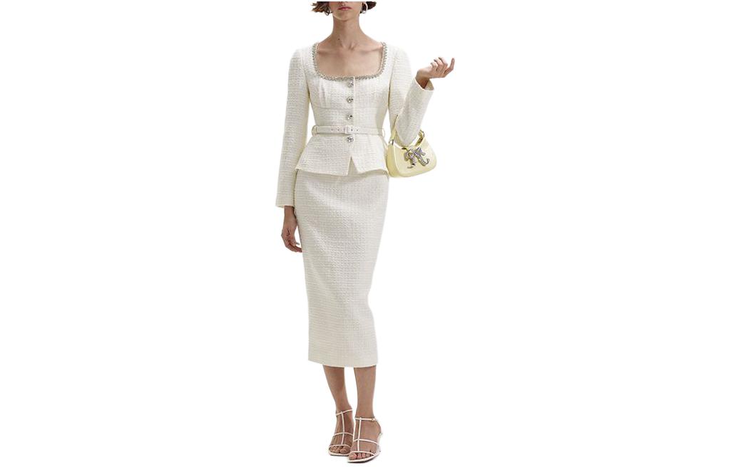 (Women) Self-Portrait  Tweed Midi Dress Long Sleeve Solid White Elegant Style SWF352Y23600 圖 2