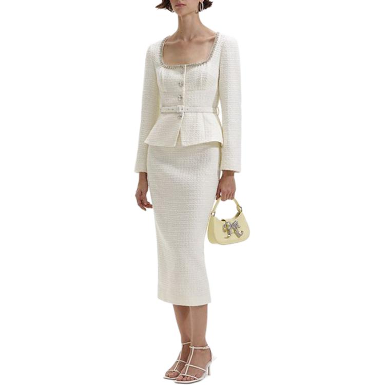 (Women) Self-Portrait  Tweed Midi Dress Long Sleeve Solid White Elegant Style SWF352Y23600 圖 3