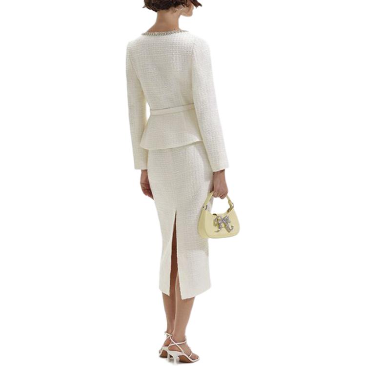 (Women) Self-Portrait  Tweed Midi Dress Long Sleeve Solid White Elegant Style SWF352Y23600 圖 4