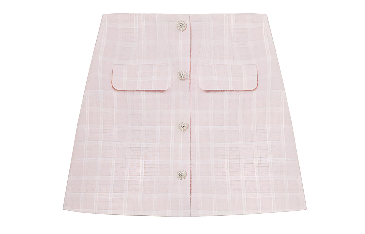 Buy (Women) Self-Portrait  Tweed Mini Skirt - Red Pink Plaid Casual Style. SWF352Q02800