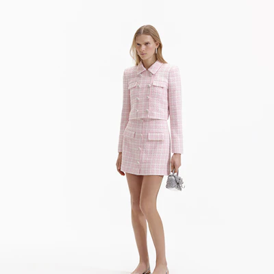 (Women) Self-Portrait Tweed Mini Skirt - Red Pink Plaid Casual Style. SWF352Q02800 Lookbook (Women) Self-Portrait Tweed Mini Skirt - Red Pink Plaid Casual Style. SWF352Q02800