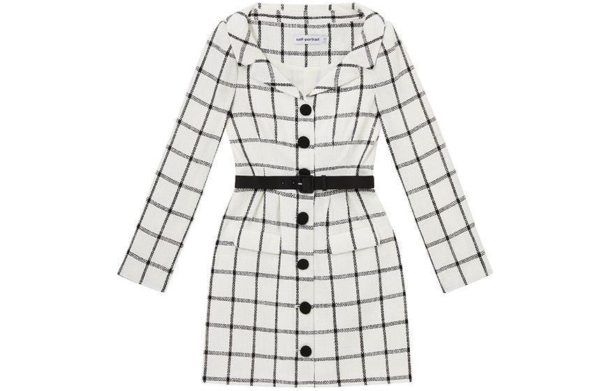 (Women) Self-Portrait  Tweed Plaid Long Sleeve Dress - White Grid Pattern SWF351Y02100 圖 2