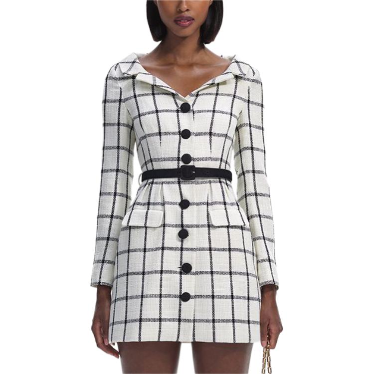 (Women) Self-Portrait  Tweed Plaid Long Sleeve Dress - White Grid Pattern SWF351Y02100 圖 3