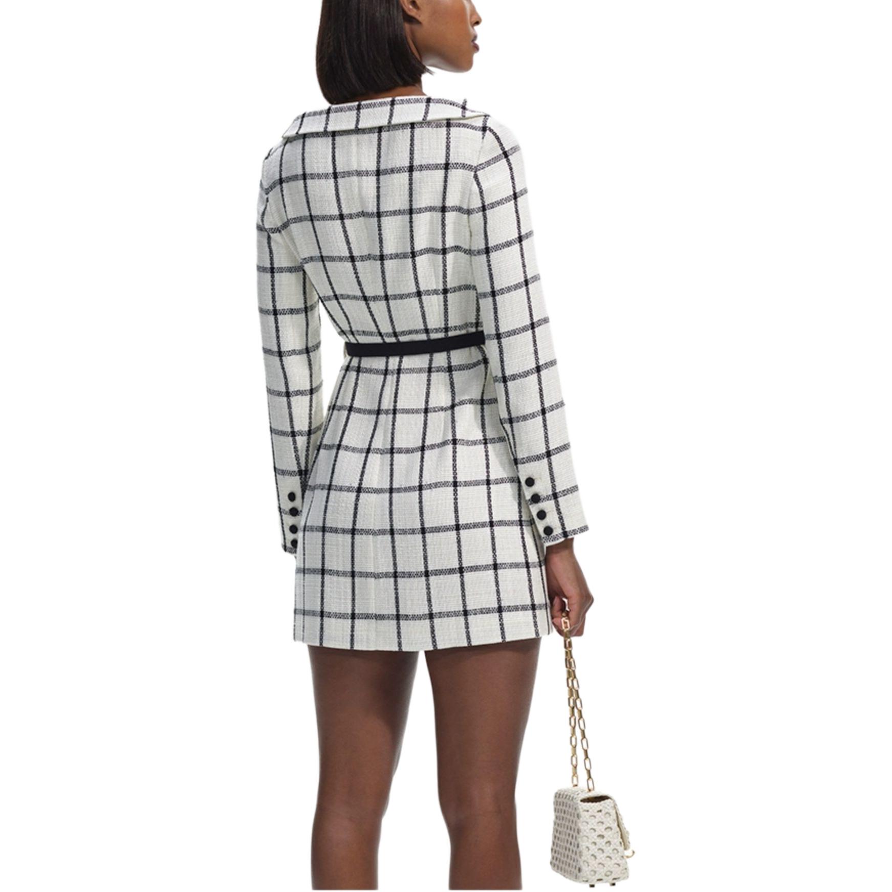 (Women) Self-Portrait  Tweed Plaid Long Sleeve Dress - White Grid Pattern SWF351Y02100 圖 4