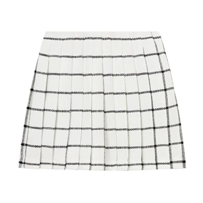 (Women) Self-Portrait Tweed Plaid Mini Skirt - White Checkered Pattern. SWF351Q01500