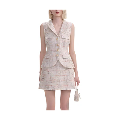 (Women) Self-Portrait Tweed Sleeveless Mini Dress - White Multicolor. PF24053PAC