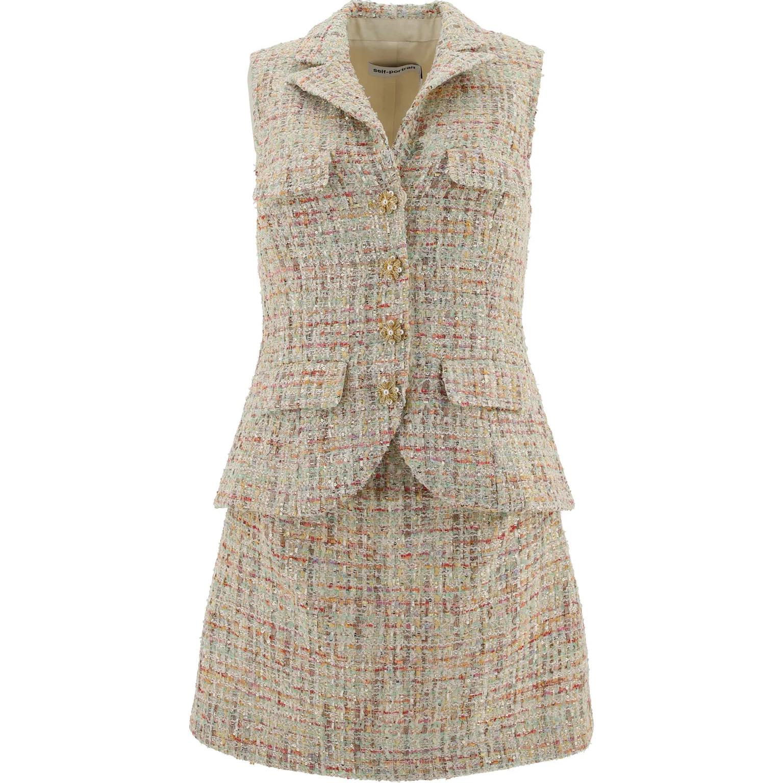 (Women) Self-Portrait  Tweed Sleeveless Mini Dress - White Multicolor. PF24053PAC 圖 2