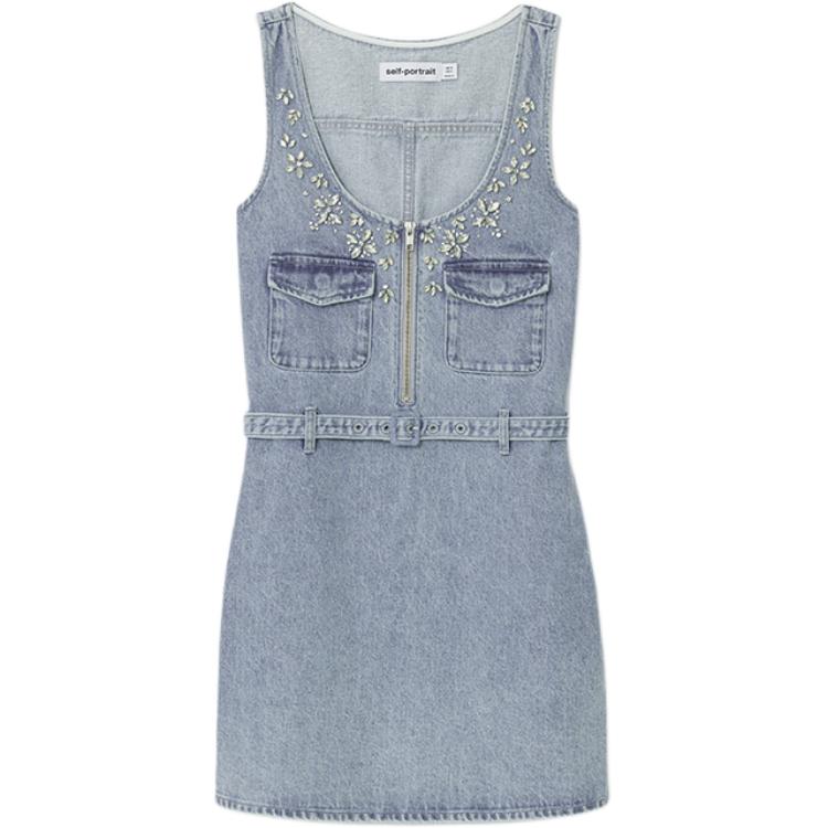 (Women) Self-Portrait  U-Neck Sleeveless Denim Blue Mini Dress. SWF353Y06500 圖 2