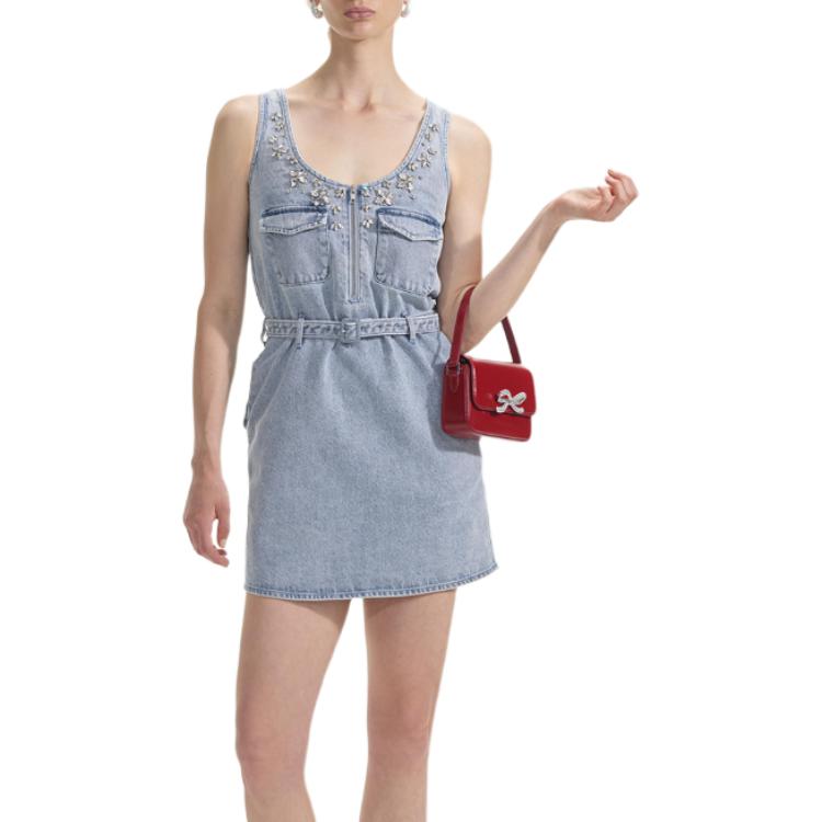 (Women) Self-Portrait  U-Neck Sleeveless Denim Blue Mini Dress. SWF353Y06500 圖 3