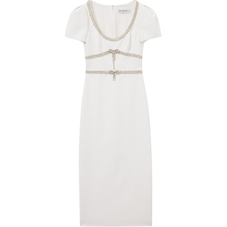 (Women) Self-Portrait  U-Neck Slim Midi Dress - Pure White Short Sleeve SWF353Y05300 圖 2