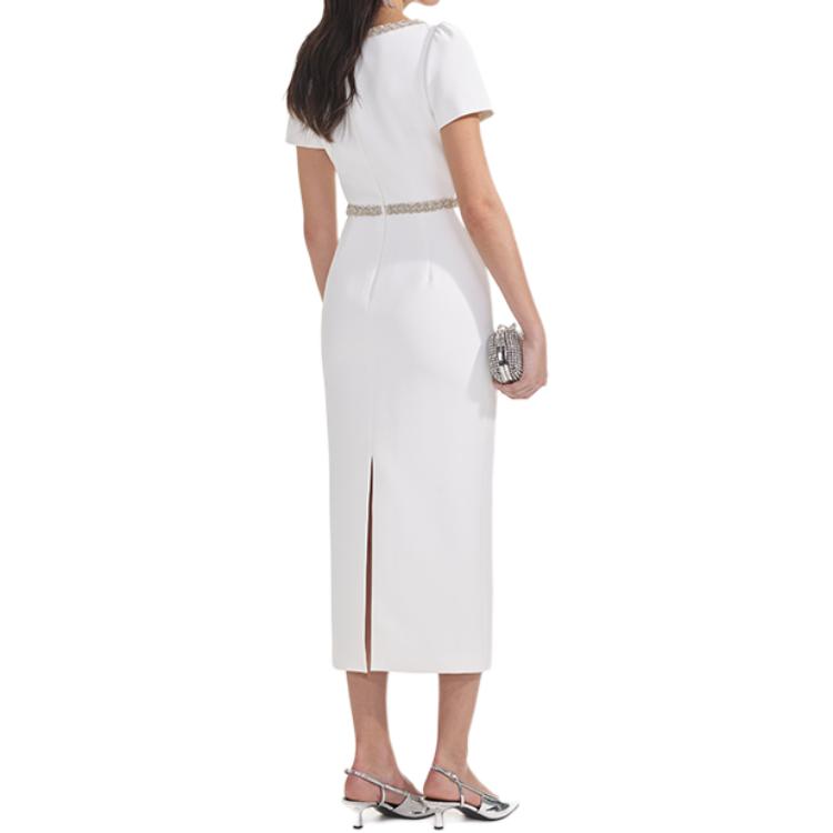 (Women) Self-Portrait  U-Neck Slim Midi Dress - Pure White Short Sleeve SWF353Y05300 圖 4
