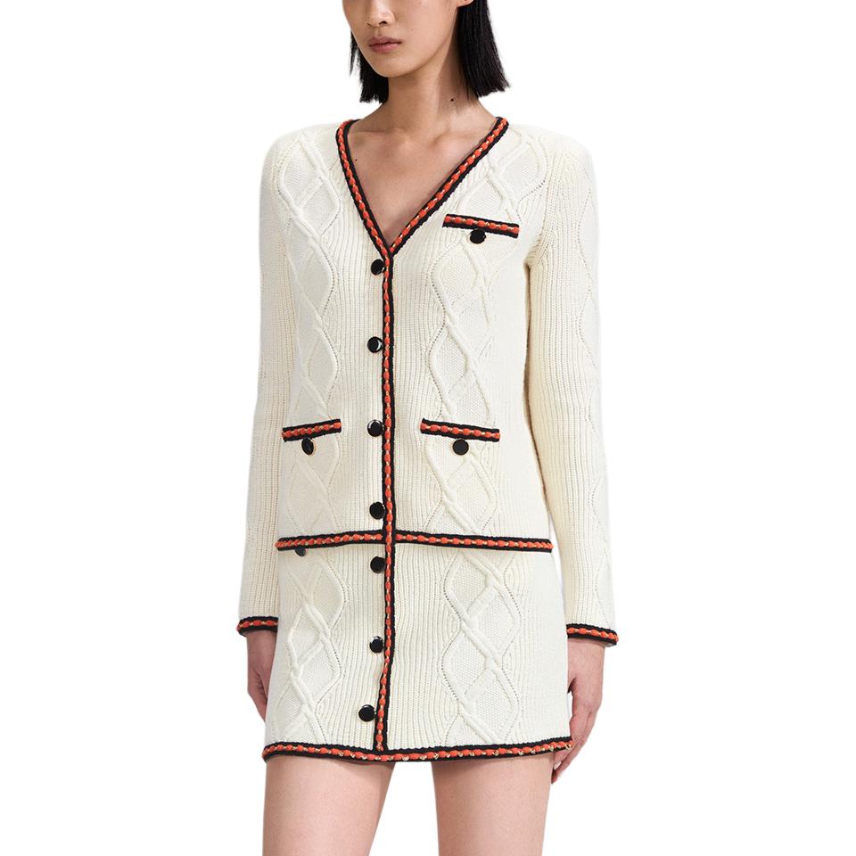 Lookbook (W) Self-Portrait V領釦式針織外套 象牙白 SWF342M05300