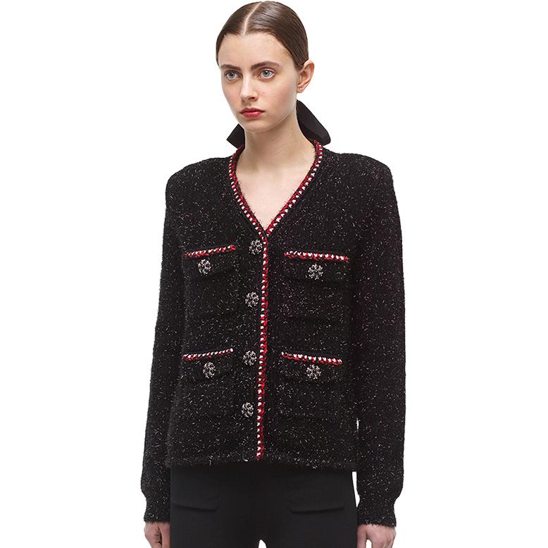 Lookbook (W) Self-Portrait 經典黑V領時尚針織開襟外套 SWF336M12200