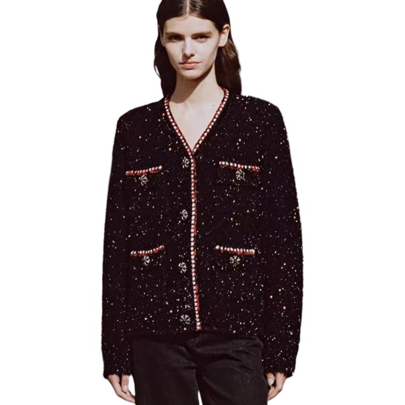 Purchase (W) Self-Portrait 經典黑V領時尚針織開襟外套 SWF336M12200