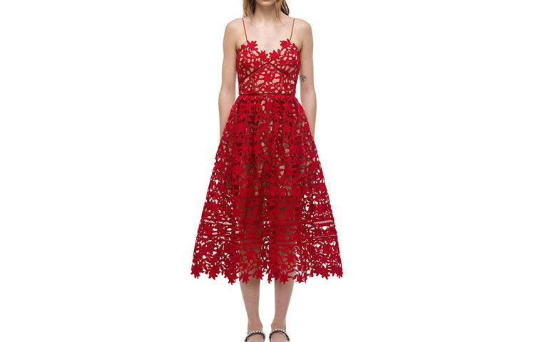 (Women) Self-Portrait  V-Neck High-Waist Slip Dress France Red SWF325Y13200 圖 2