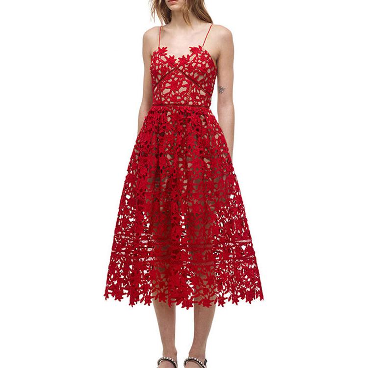 (Women) Self-Portrait  V-Neck High-Waist Slip Dress France Red SWF325Y13200 圖 3