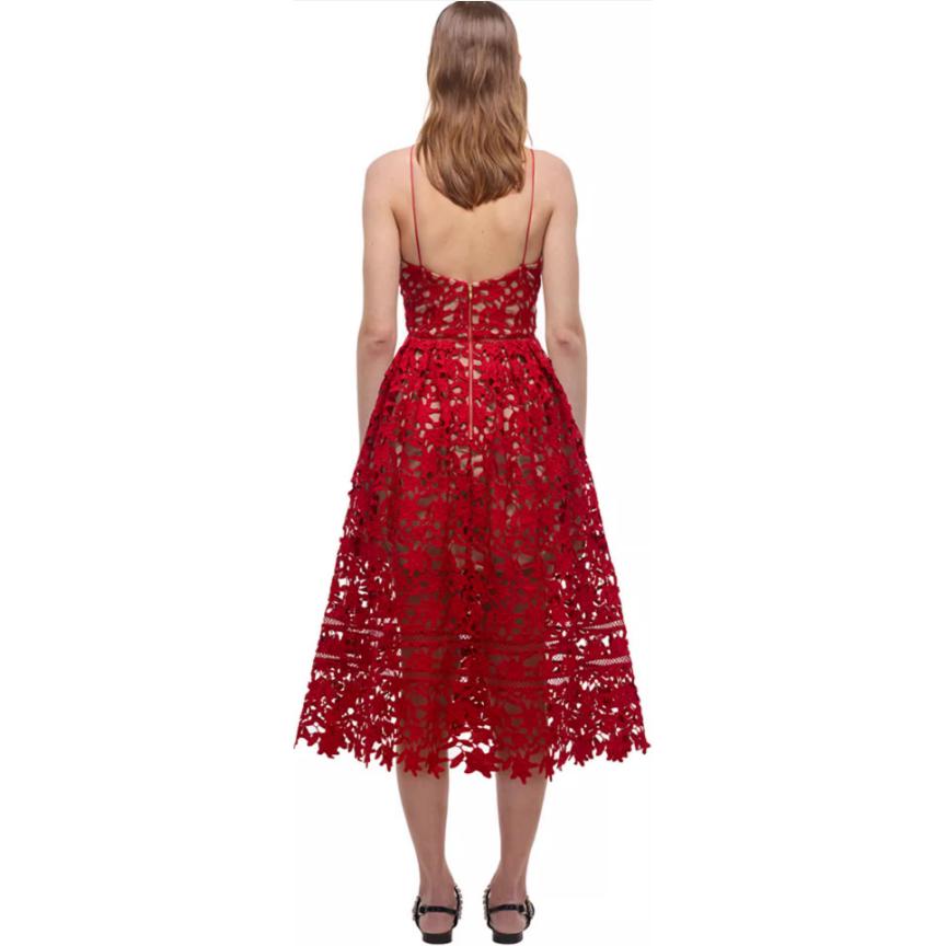 (Women) Self-Portrait  V-Neck High-Waist Slip Dress France Red SWF325Y13200 圖 4