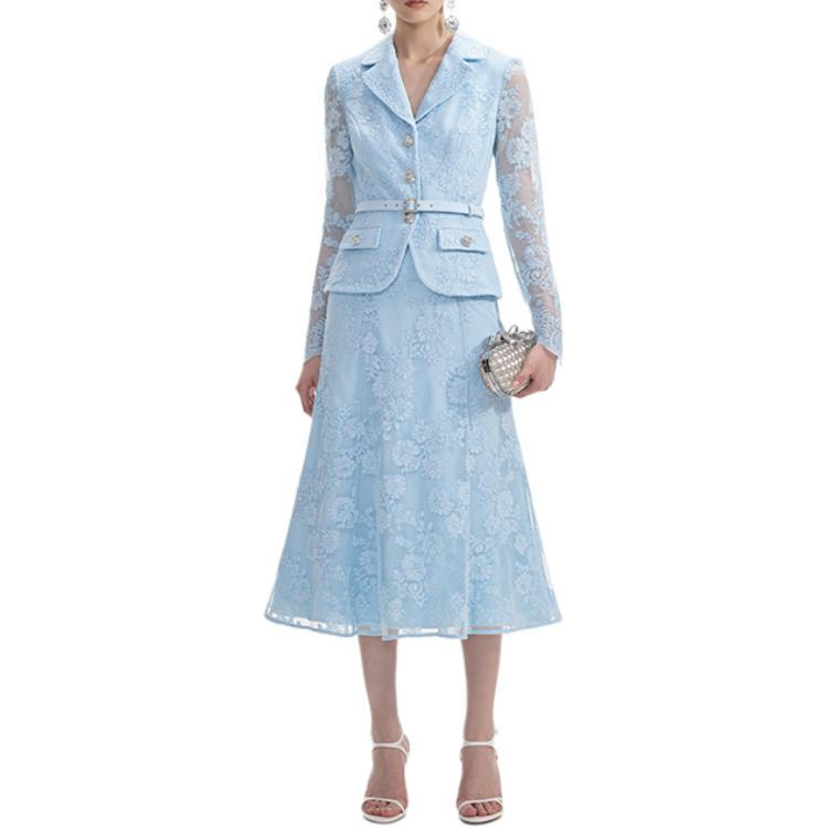 (Women) Self-Portrait  V-Neck Lace Midi Dress - Long Sleeve Misty Blue. SWF354Y14600 圖 2
