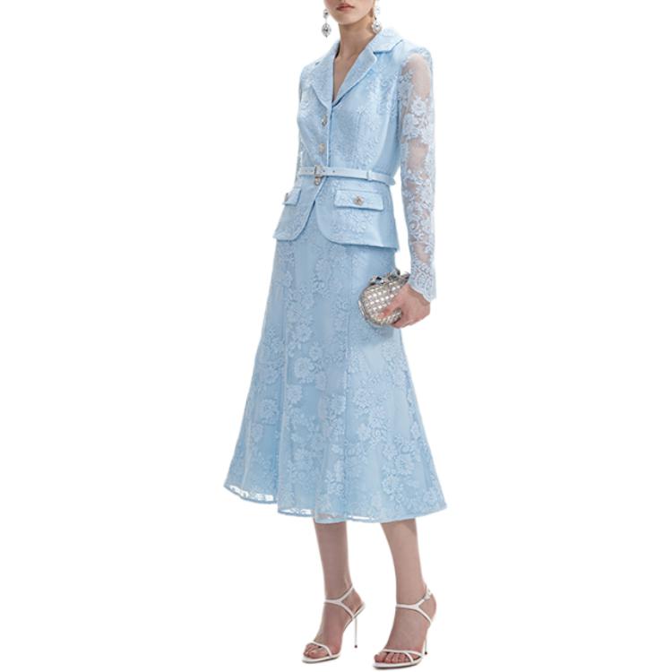 (Women) Self-Portrait  V-Neck Lace Midi Dress - Long Sleeve Misty Blue. SWF354Y14600 圖 3