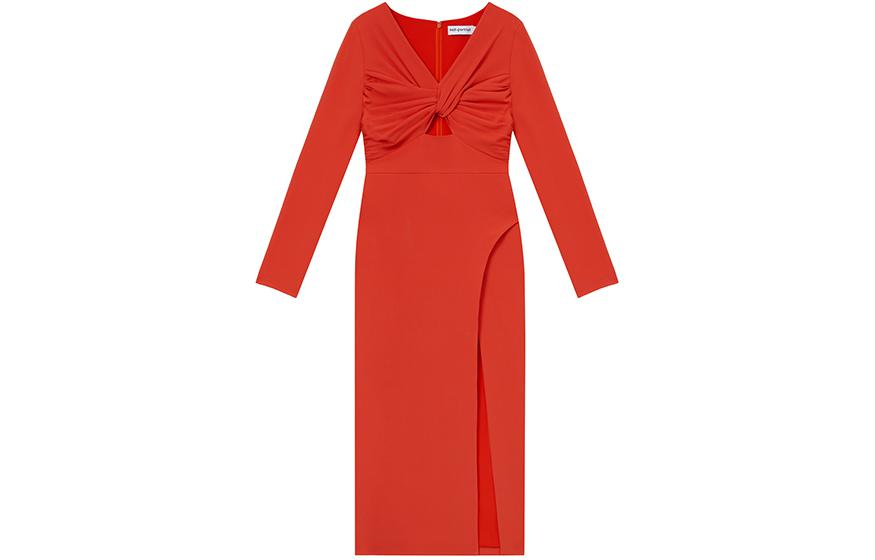 (Women) Self-Portrait  V-Neck Long Sleeve Midi Dress Bright Orange. SWF352Y16500