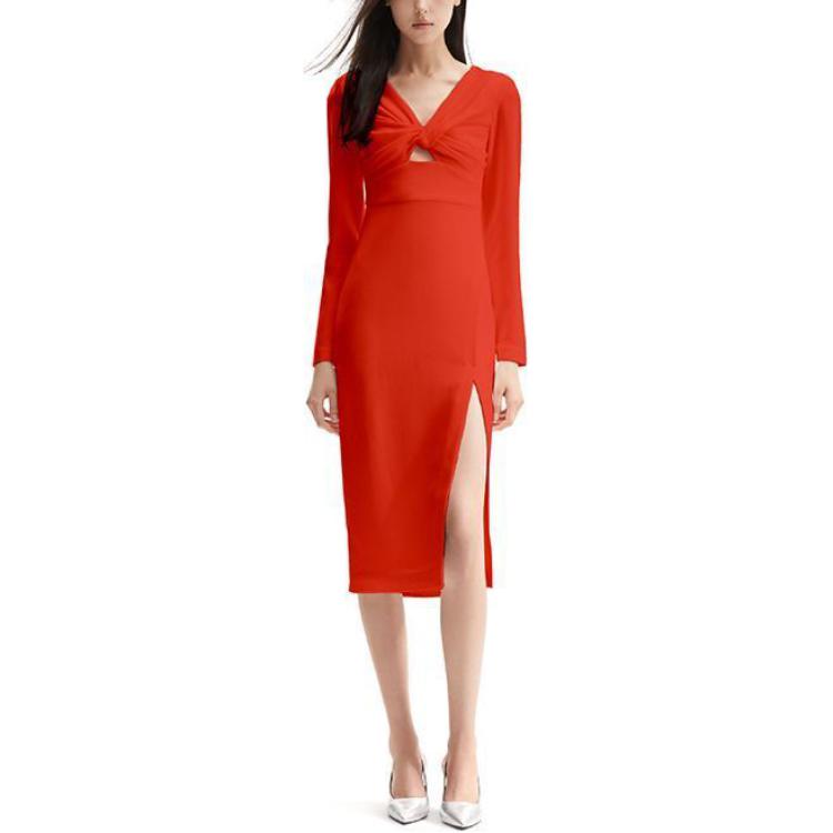 (Women) Self-Portrait  V-Neck Long Sleeve Midi Dress Bright Orange. SWF352Y16500 圖 3