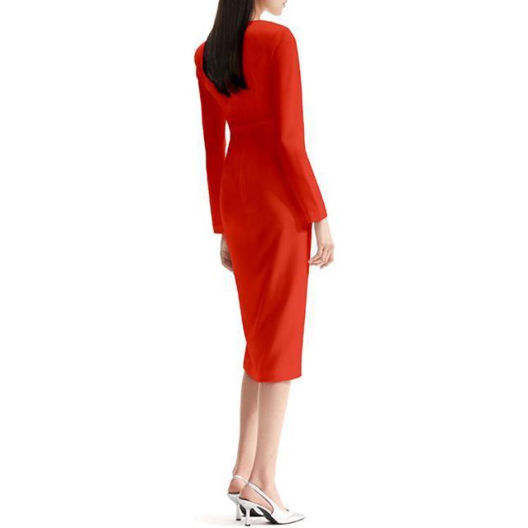 (Women) Self-Portrait  V-Neck Long Sleeve Midi Dress Bright Orange. SWF352Y16500 圖 4