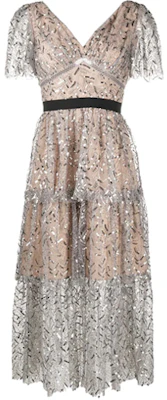 (Women) Self-Portrait V-neck Sequin Short Sleeve Dress Gunmetal Color SWF203Y00700 Shop (Women) Self-Portrait V-neck Sequin Short Sleeve Dress Gunmetal Color SWF203Y00700