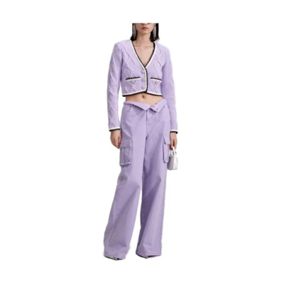 (Women) Self-Portrait V-Neck Solid Color Cropped Sweater PF23194JLKLILLAC